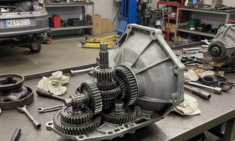 گیربکس خودرو روی میز تعمیرگاه